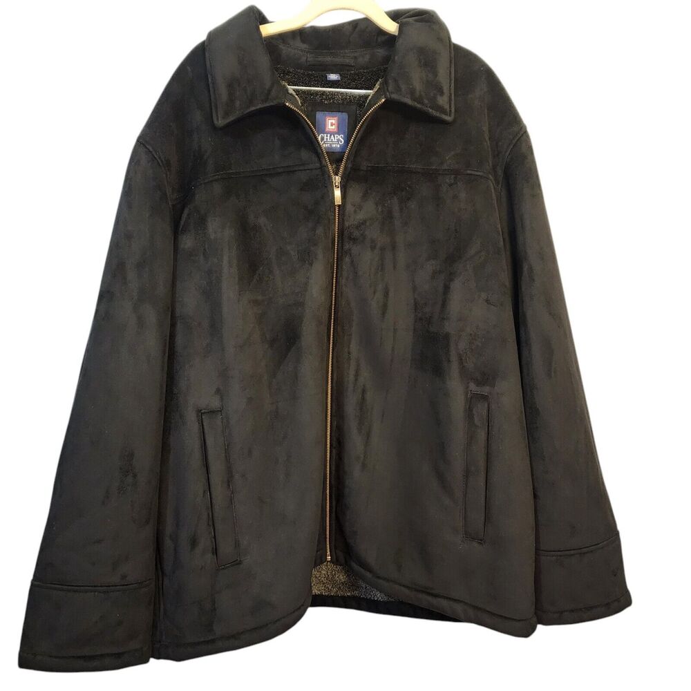 CHAPS Suade Leather Coat Black Size XL Men